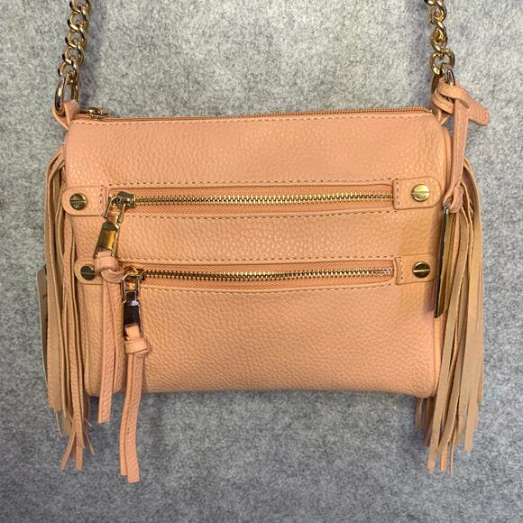 NWT Massini Crossbody Bag Peach Pink Vegan Leather With Fringe Gold Hardware - Picture 2 of 11